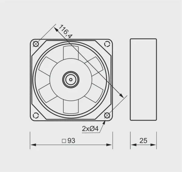 Heat-resistant axial fan VA 9/2,16W, 60 m³/h - Image 3