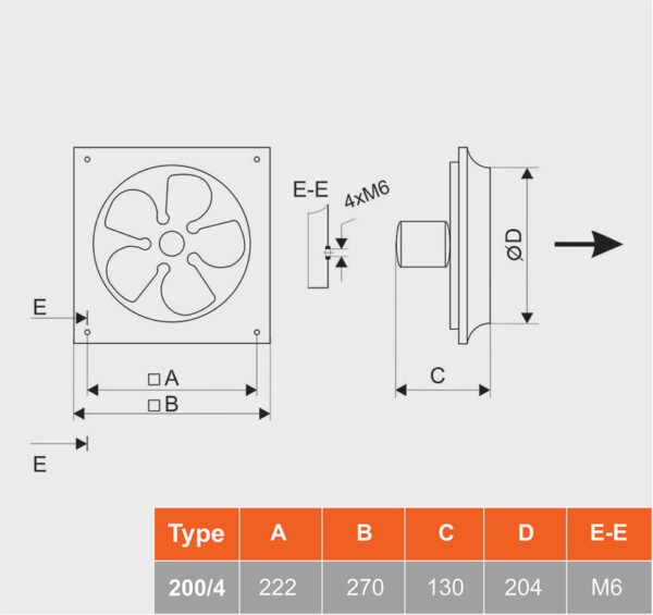 Axial Fan with Backdraft Damper PVO 200/4  550 m³/h - Image 3