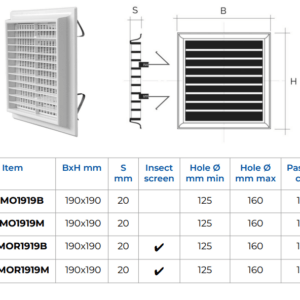 Alternative view of Self-adjustable ventilation grill with springs type “G” G1NM1919B, Ø125/160mm, white